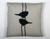 Flocked Bird on a wire - Linen